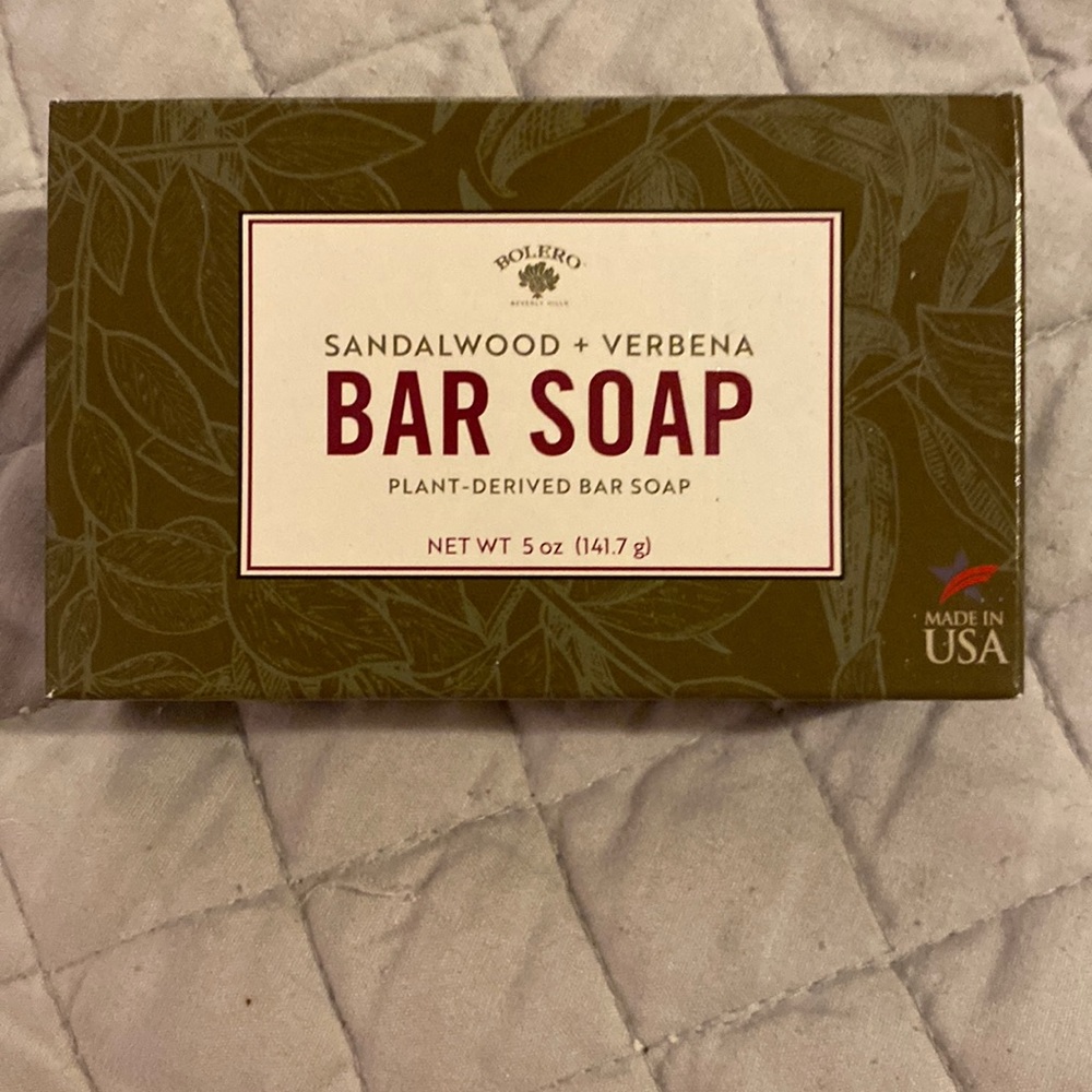 Bolero Beverly Hills plant, derived bar soap, sandalwood, verbena